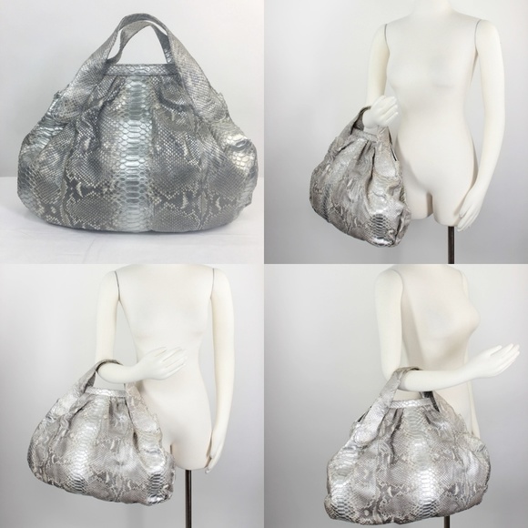 Ted Rossi Silver Metallic Python Snake Hobo Bag VG - Picture 6 of 8